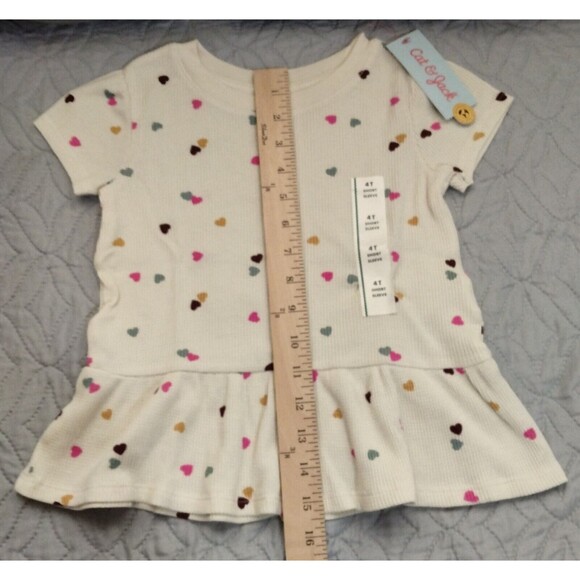 NWT, Cat & Jack Girls 4T Drop-Waist Shirt,  Cream With Mini Colored Hearts - Picture 7 of 8